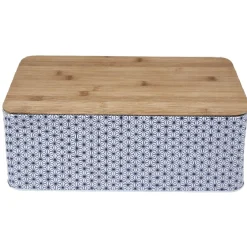 Gifi Boîte à pain métal design géométrique et couvercle bambou| Vaisselle Et Accessoires De Table