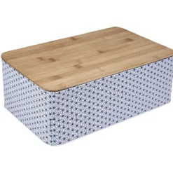 Gifi Boîte à pain métal design géométrique et couvercle bambou| Vaisselle Et Accessoires De Table