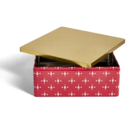 Conservation Alimentaire<Gifi Boîte alimentaire carrée motif Noël métal rouge et dorée 26x26xH10cm