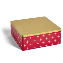 Conservation Alimentaire<Gifi Boîte alimentaire carrée motif Noël métal rouge et dorée 26x26xH10cm