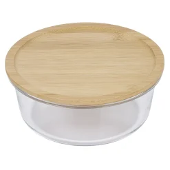 Conservation Alimentaire<Gifi Boîte de conservation ronde en verre avec couvercle en bambou 850 ml