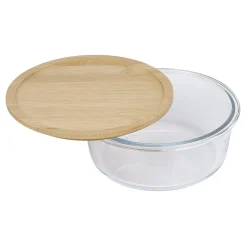 Conservation Alimentaire<Gifi Boîte de conservation ronde en verre avec couvercle en bambou 850 ml