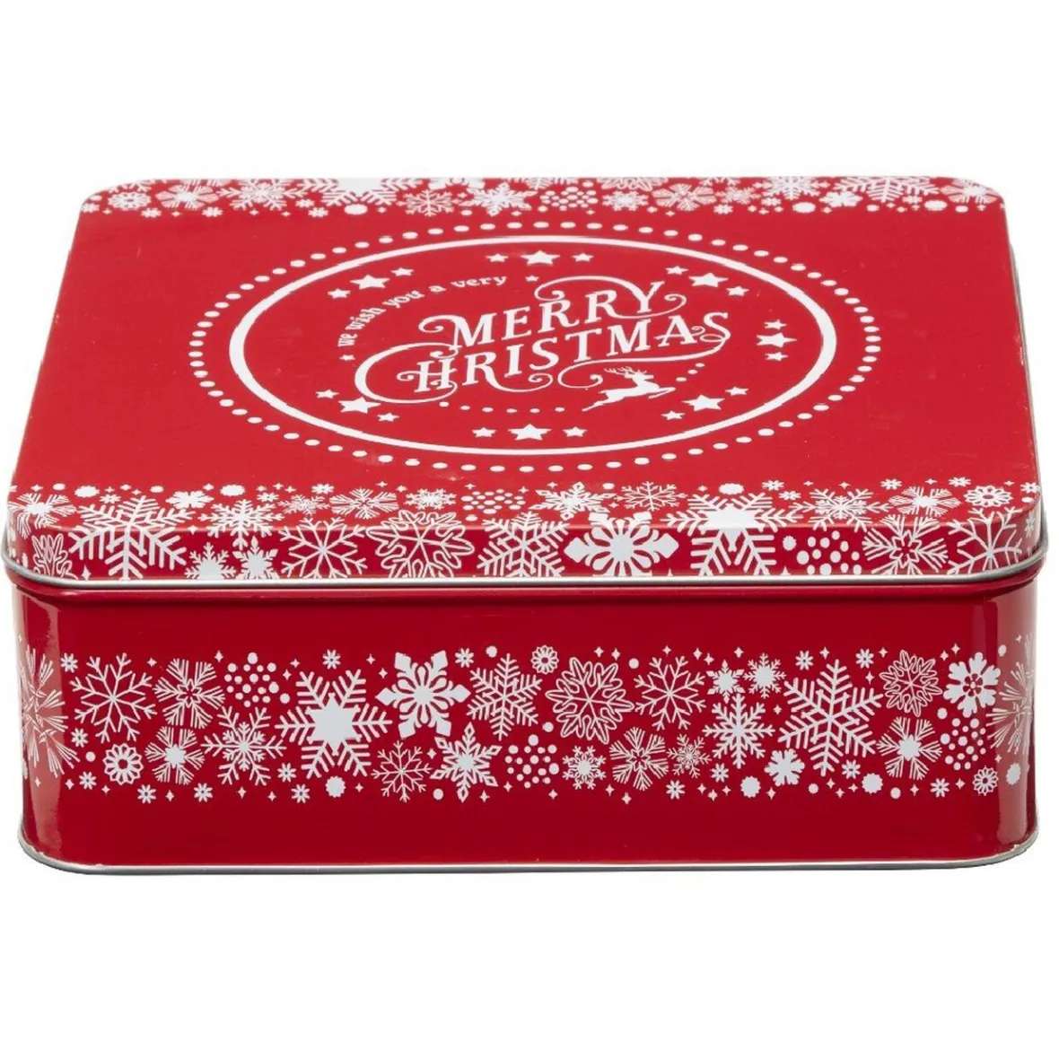 Gifi Boîte de Noël carré vintage métal Merry Christmas rouge| Vaisselle Et Accessoires De Table