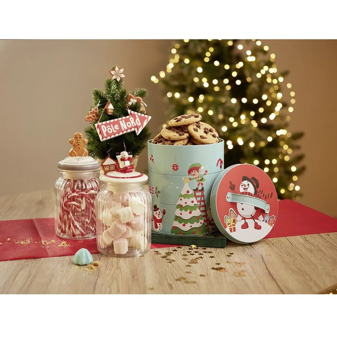 Gifi Boîte en métal 3 niveaux design Noël| Vaisselle Et Accessoires De Table