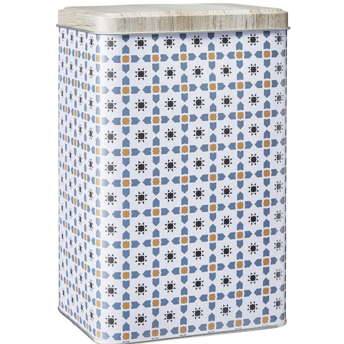 Conservation Alimentaire<Gifi Boîte en métal décor carreau de ciment avec couvercle effet bois