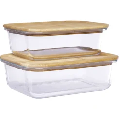 Conservation Alimentaire<Gifi Boîte en verre avec couvercle bambou x2