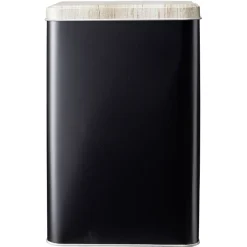 Conservation Alimentaire<Gifi Boîte rectangulaire en métal noir avec couvercle effet bois