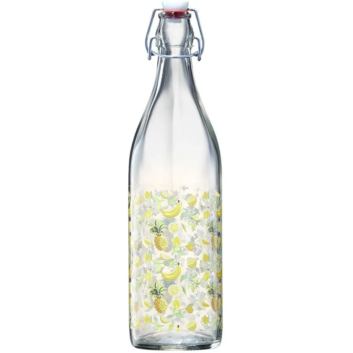 Gifi Bouteille en verre décor fruits exotiques avec bouchon à clip 1L| Vaisselle Et Accessoires De Table
