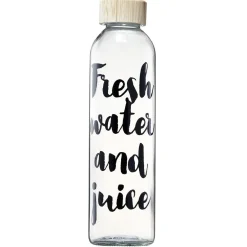 Gifi Bouteille en verre inscription noire avec bouchon en bambou 730 ml| Vaisselle Et Accessoires De Table