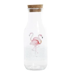 Gifi Bouteille transparente motif flamant rose avec bouchon liège| Vaisselle Et Accessoires De Table