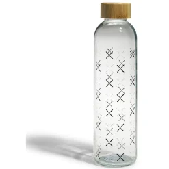 Gifi Bouteille verre transparent à motif noir avec bouchon en bambou 730ml| Vaisselle Et Accessoires De Table