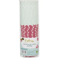 Cuisson<Gifi Caissette à muffin en carton rose vert décor pois blanc x25