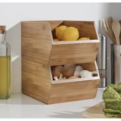 Rangement De Cuisine<Gifi Casier en bambou empilable