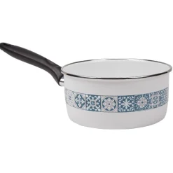 Cuisson<Gifi Casserole anti-adhésive acier émaillé blanc crème et bleu