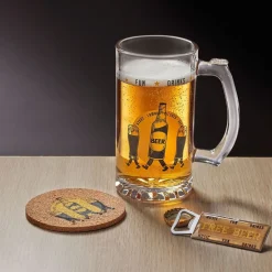 Gifi Coffret bière 3 pièces verre décapsuleur et sous-verre - 2 modèles| Vaisselle Et Accessoires De Table