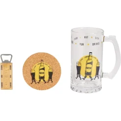 Gifi Coffret bière 3 pièces verre décapsuleur et sous-verre - 2 modèles| Vaisselle Et Accessoires De Table