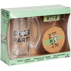 Gifi Coffret bière 3 pièces verre décapsuleur et sous-verre - 2 modèles| Vaisselle Et Accessoires De Table