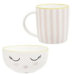Gifi Coffret bol et mug en porcelaine sleepy rose| Vaisselle Et Accessoires De Table