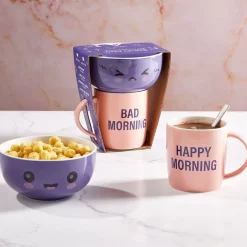 Gifi Coffret bol et mug en porcelaine Happy/Bad Morning - 2 modèles| Vaisselle Et Accessoires De Table