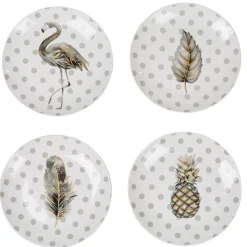 Gifi Coffret de 4 assiettes à dessert à pois et motifs| Vaisselle Et Accessoires De Table