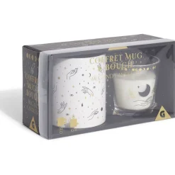 Gifi Coffret mug 33cl et bougie motif main blanc et noir| Vaisselle Et Accessoires De Table