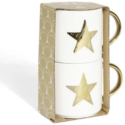 Gifi Coffret mug duo empilable étoile céramique blanc et doré 30cl| Vaisselle Et Accessoires De Table