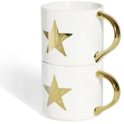 Gifi Coffret mug duo empilable étoile céramique blanc et doré 30cl| Vaisselle Et Accessoires De Table