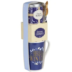 Gifi Coffret mug et accessoires bleu et blanc 12x29x8cm| Vaisselle Et Accessoires De Table