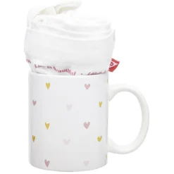 Gifi Coffret mug 330ml et tote bag coeur blanc et rose| Vaisselle Et Accessoires De Table