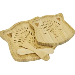 Gifi Coffret repas enfant 4 pièces bambou design chat| Vaisselle Et Accessoires De Table