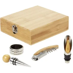 Gifi Coffret sommelier accessoires pour le vin en bambou 4 pièces| Vaisselle Et Accessoires De Table