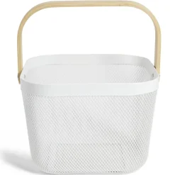 Rangement De Cuisine<Gifi Corbeille à fruit métal mesh blanc et anse bambou
