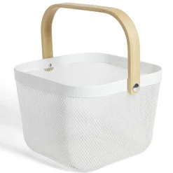 Rangement De Cuisine<Gifi Corbeille à fruit métal mesh blanc et anse bambou