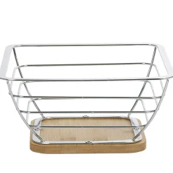 Rangement De Cuisine<Gifi Corbeille à fruits métal filaire socle bambou gris naturel