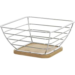 Rangement De Cuisine<Gifi Corbeille à fruits métal filaire socle bambou gris naturel