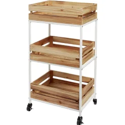 Rangement De Cuisine<Gifi Desserte à roulette en bois design cagette naturel 3 niveaux