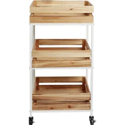 Rangement De Cuisine<Gifi Desserte à roulette en bois design cagette naturel 3 niveaux