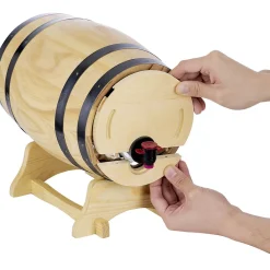 Gifi Distributeur à vin tonneau bois sur socle 5,5 L| Vaisselle Et Accessoires De Table