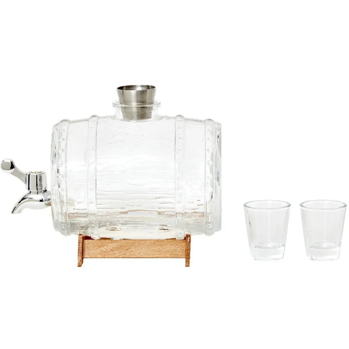 Gifi Distributeur de boisson tonneau support bois 1,5 L verres x2| Vaisselle Et Accessoires De Table