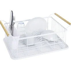Rangement De Cuisine<Gifi Egouttoir à vaisselle en métal blanc avec poignée en bambou