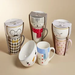Gifi Ensemble mug 355ml avec bol 520ml porcelaine motif bonhomme de neige| Vaisselle Et Accessoires De Table