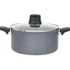 Cuisson<Gifi Faitout Tefal aluminium effet pierre avec couvercle verre Ø 24 cm