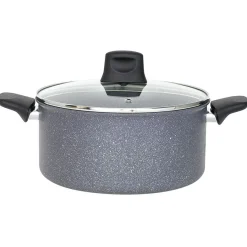Cuisson<Gifi Faitout Tefal aluminium effet pierre avec couvercle verre Ø 24 cm