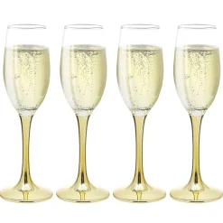 Gifi Flûte en verre transparent pied doré x4| Vaisselle Et Accessoires De Table