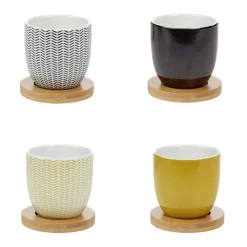 Gifi Gobelet à expresso avec sous tasse en bambou x4| Vaisselle Et Accessoires De Table