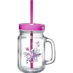 Gifi Gobelet en verre avec couvercle et paille assortie 400 ml| Vaisselle Et Accessoires De Table