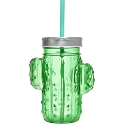 Gifi Gobelet en verre avec paille forme cactus ou fraise Ø10xH12,5cm| Vaisselle Et Accessoires De Table