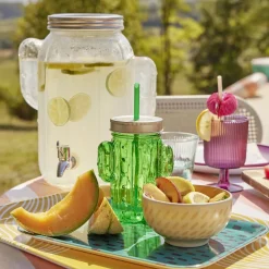 Gifi Gobelet en verre avec paille forme cactus ou fraise Ø10xH12,5cm| Vaisselle Et Accessoires De Table