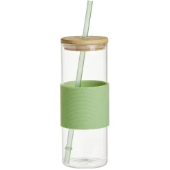 Gifi Gobelet en verre et bambou avec silicone bleu Ø6,5xH18cm| Vaisselle Et Accessoires De Table