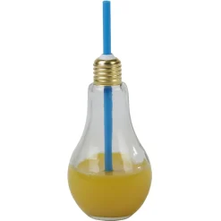 Gifi Gobelet en verre forme ampoule avec paille| Vaisselle Et Accessoires De Table